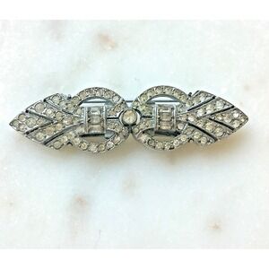 Duette Art Deco Brooch Dress Fur Clips Metal Round Rhinestone Baguette Pin